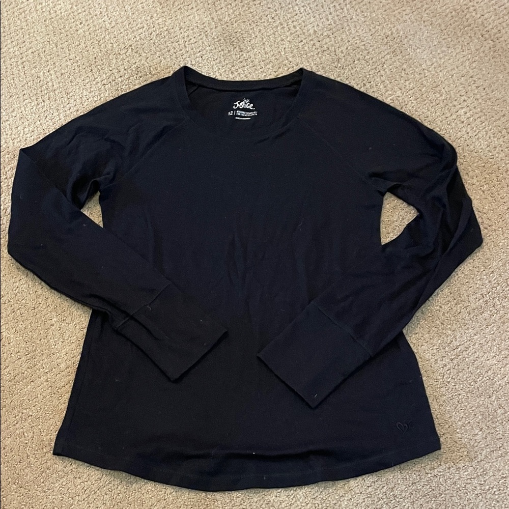 Justice Black Long Sleeve Crewneck Tee